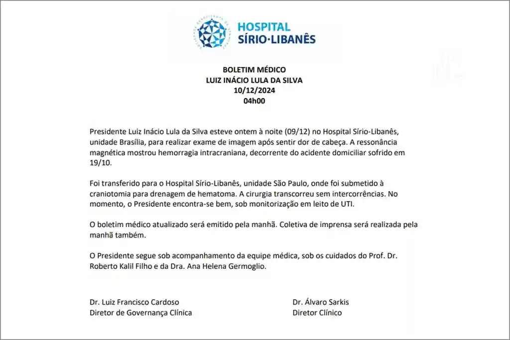 Boletim médico do presidente Lula