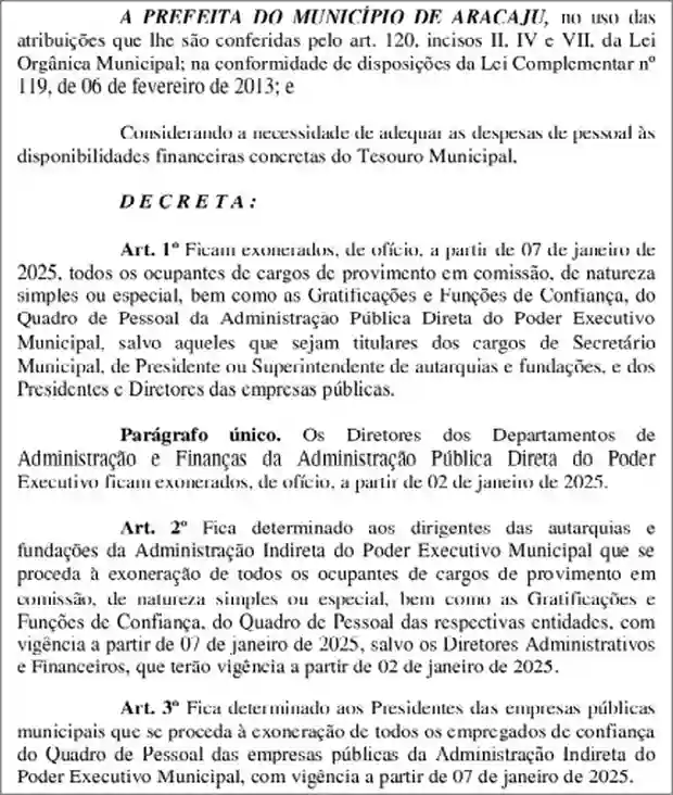 Prefeita Emilia Corrêa exonera todos os cargos em comissão da prefeitura de Aracaju